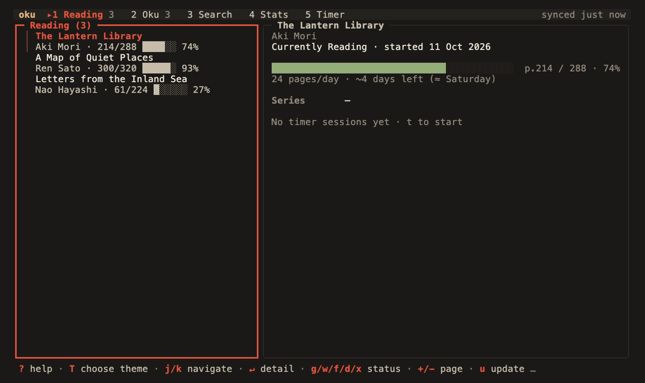oku v0.16: finish estimates, the goal pace, the oku-light theme preview, then oku stats and oku line